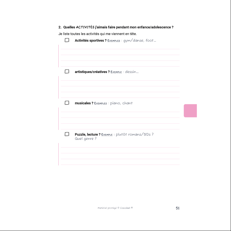 Journal d'introspection T2 p51 intérêts enfance